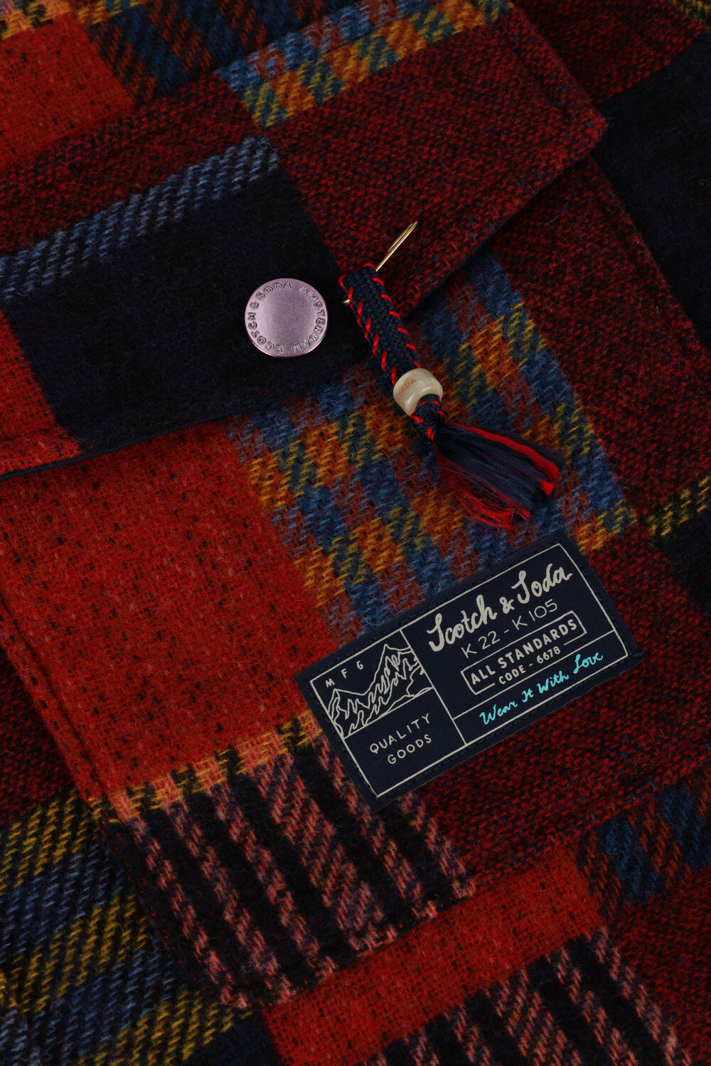 Rode SCOTCH & SODA Overshirt JACQUARD PATCHWORK-CHECK OVERSHIRT - large