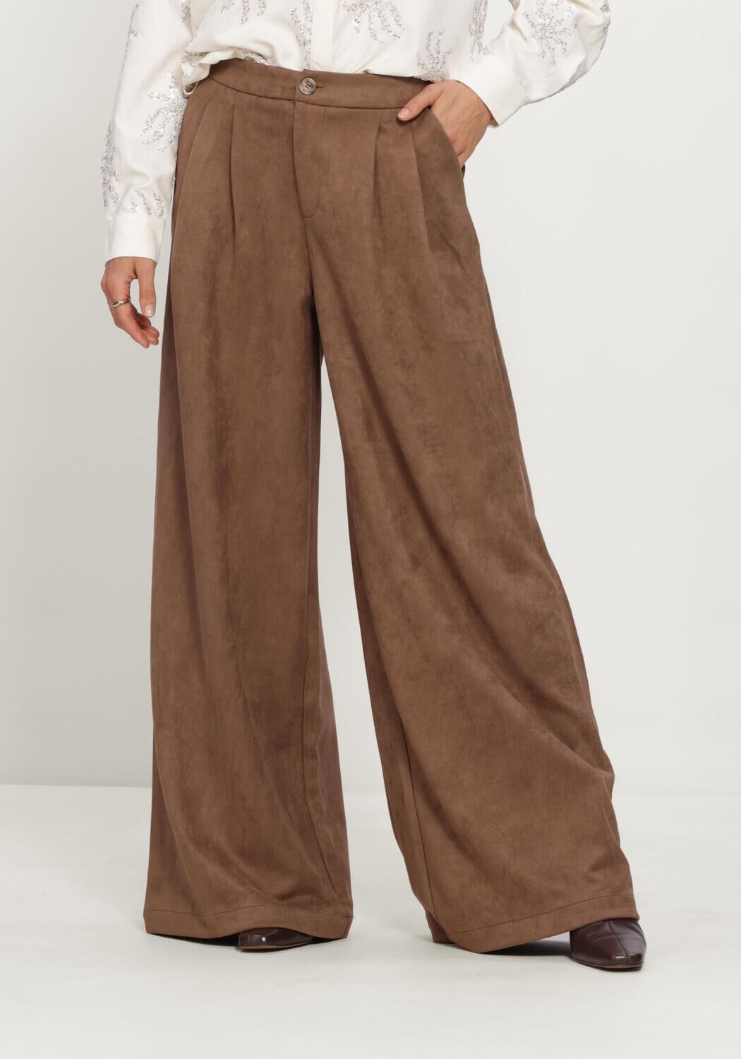 NUKUS Dames Broeken Bodine Pants Suede Bruin