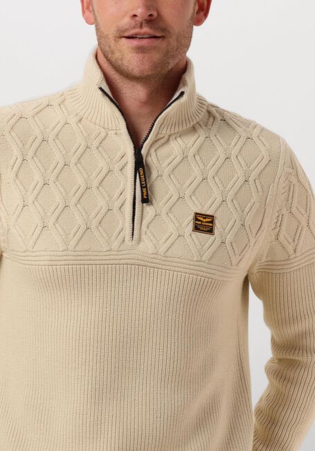 Beige PME LEGEND Truien/vesten HALF ZIP COLLAR COTTON MIX YARN - large