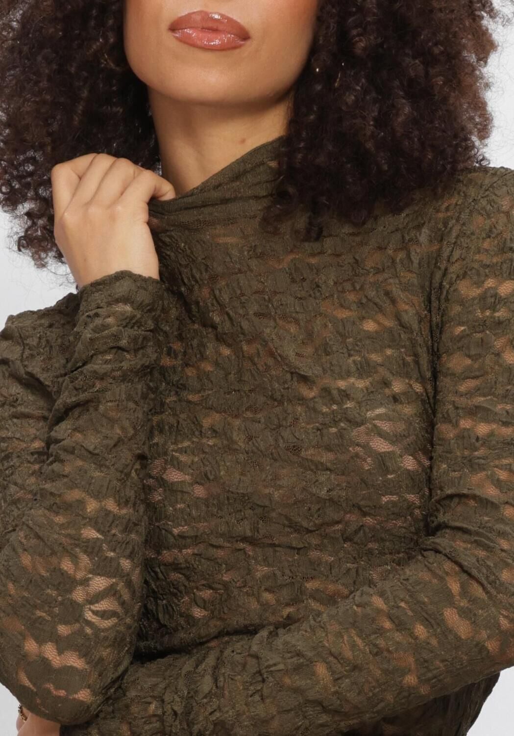 Donkergroene DANTE6 Top IRONY LACE TURTLE NECK TOP - large