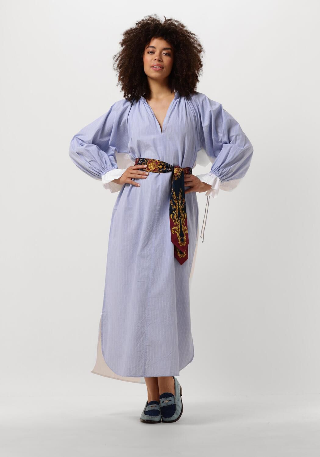 Mes Demoiselles Maxi-jurk met strikceintuur Wiki blauw