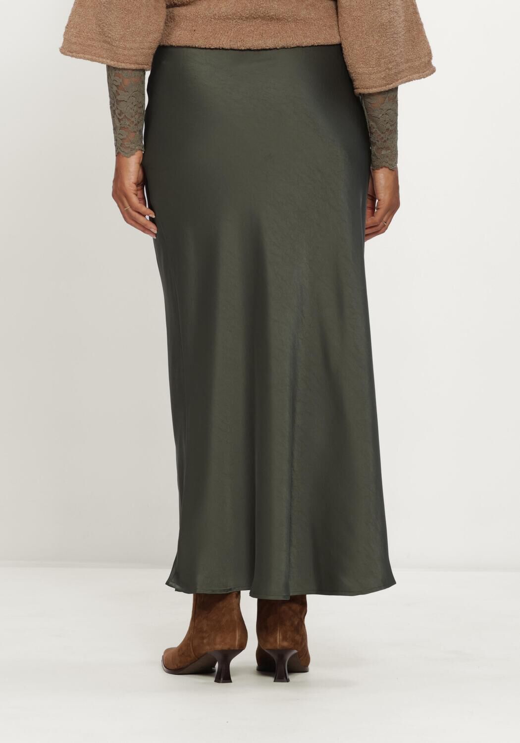 Donkergroene NEO NOIR Maxirok VICKY HEAVY SATEEN SKIRT - large
