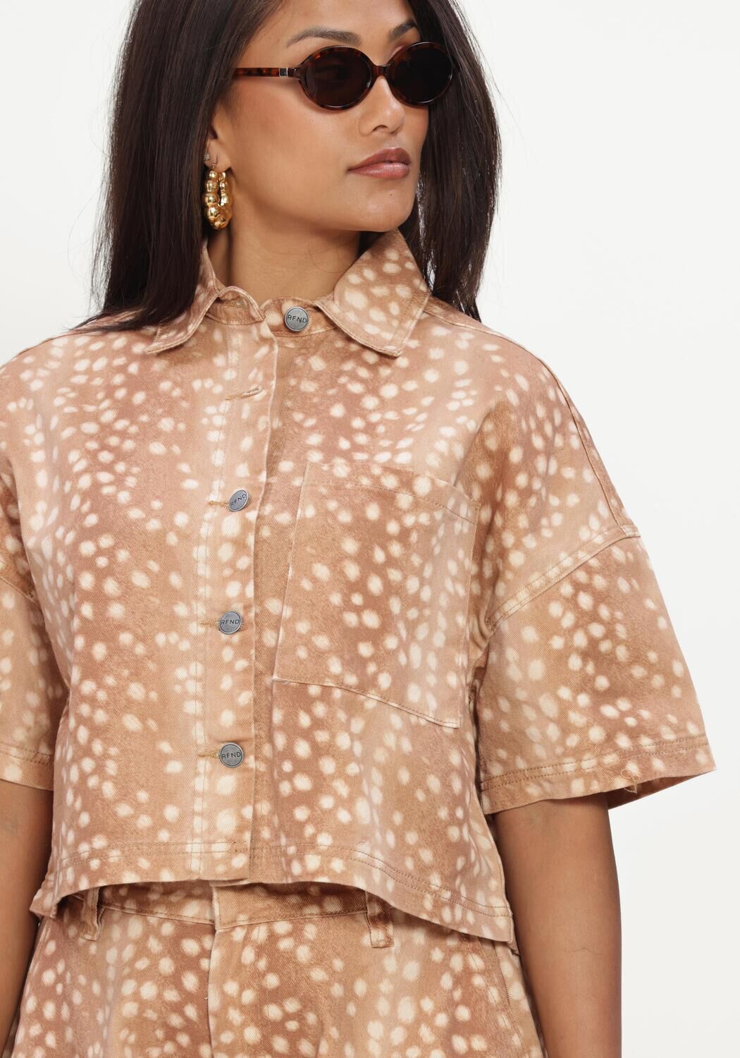 Camel REFINED DEPARTMENT Blouses LADIES WOVEN CROPPED BLOUSE BAMBI PRINT ADELINE - large
