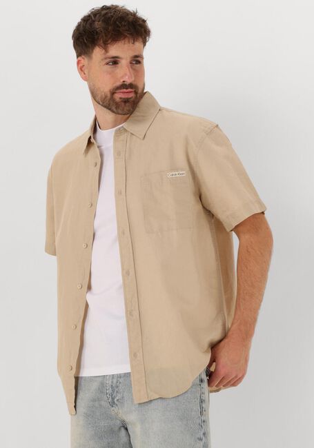 Beige CALVIN KLEIN Casual overhemd LINEN COTTON S/S SHIRT - large
