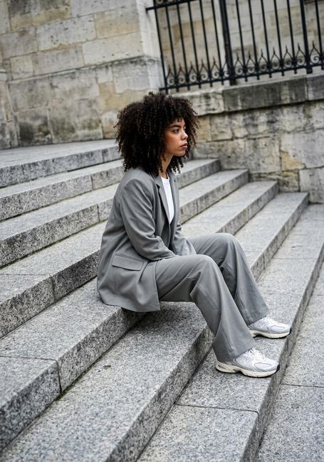 Lichtgrijze MY ESSENTIAL WARDROBE Wijde broek DISAMW HIGH WIDE PANT - large