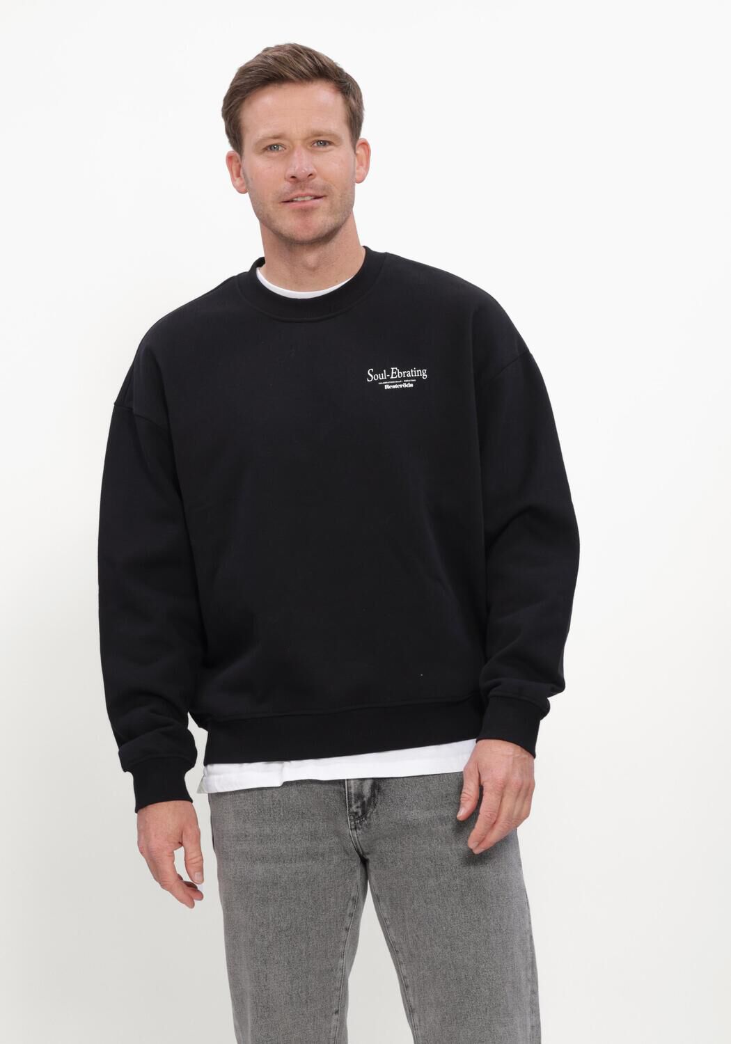 Zwarte RESTER&Ouml;DS Trui RTDRAKE CHESTPRINT CREW - large