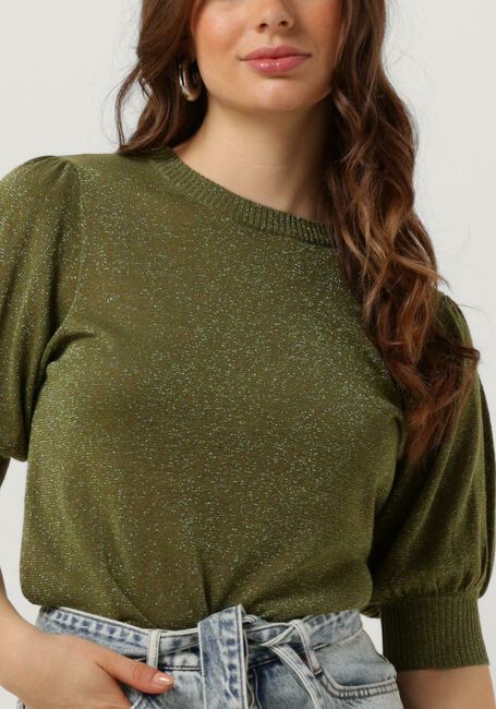 Groene MINUS T-shirt LIVA PUFF SLEEVE METALLIC KNIT PULLOVER - large