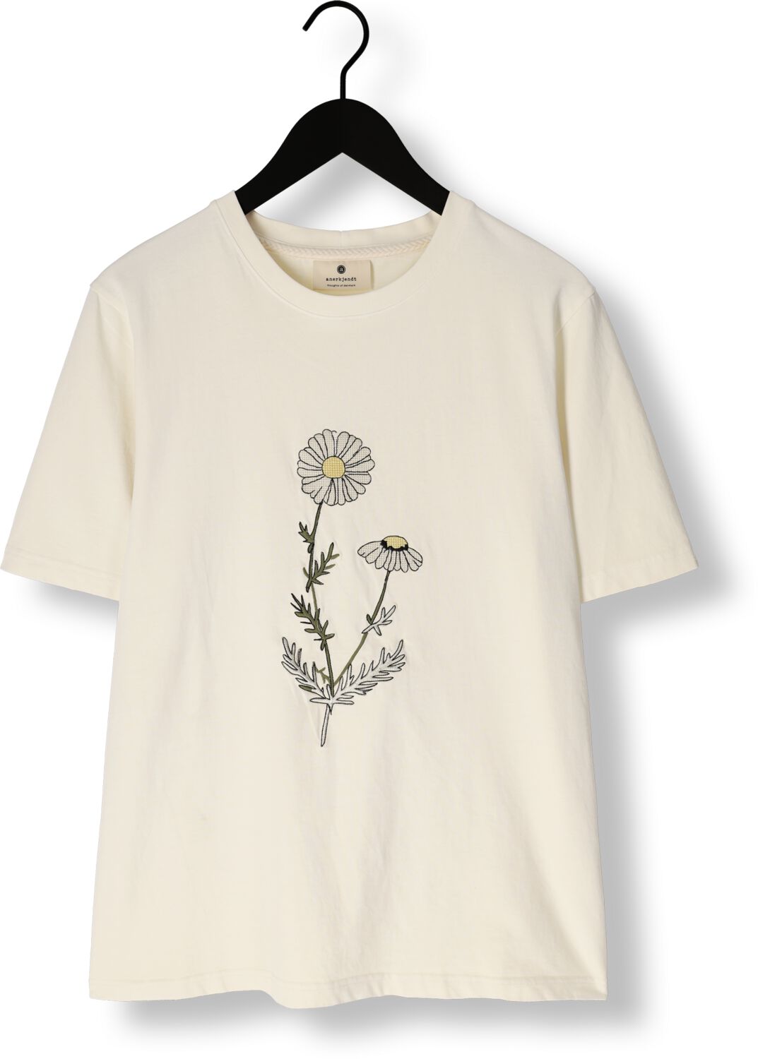 ANERKJENDT Heren Polo's & T-shirts Akkiki Flower Emb S s Tee Gebroken Wit