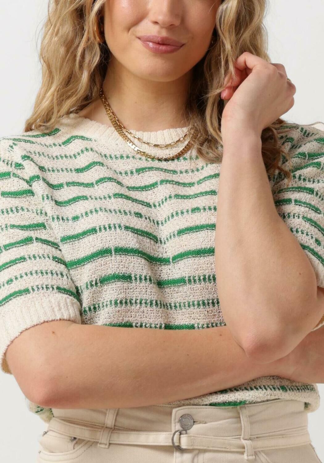 NUKUS Dames Truien & Vesten Vinna Pullover Ss Stripe Groen