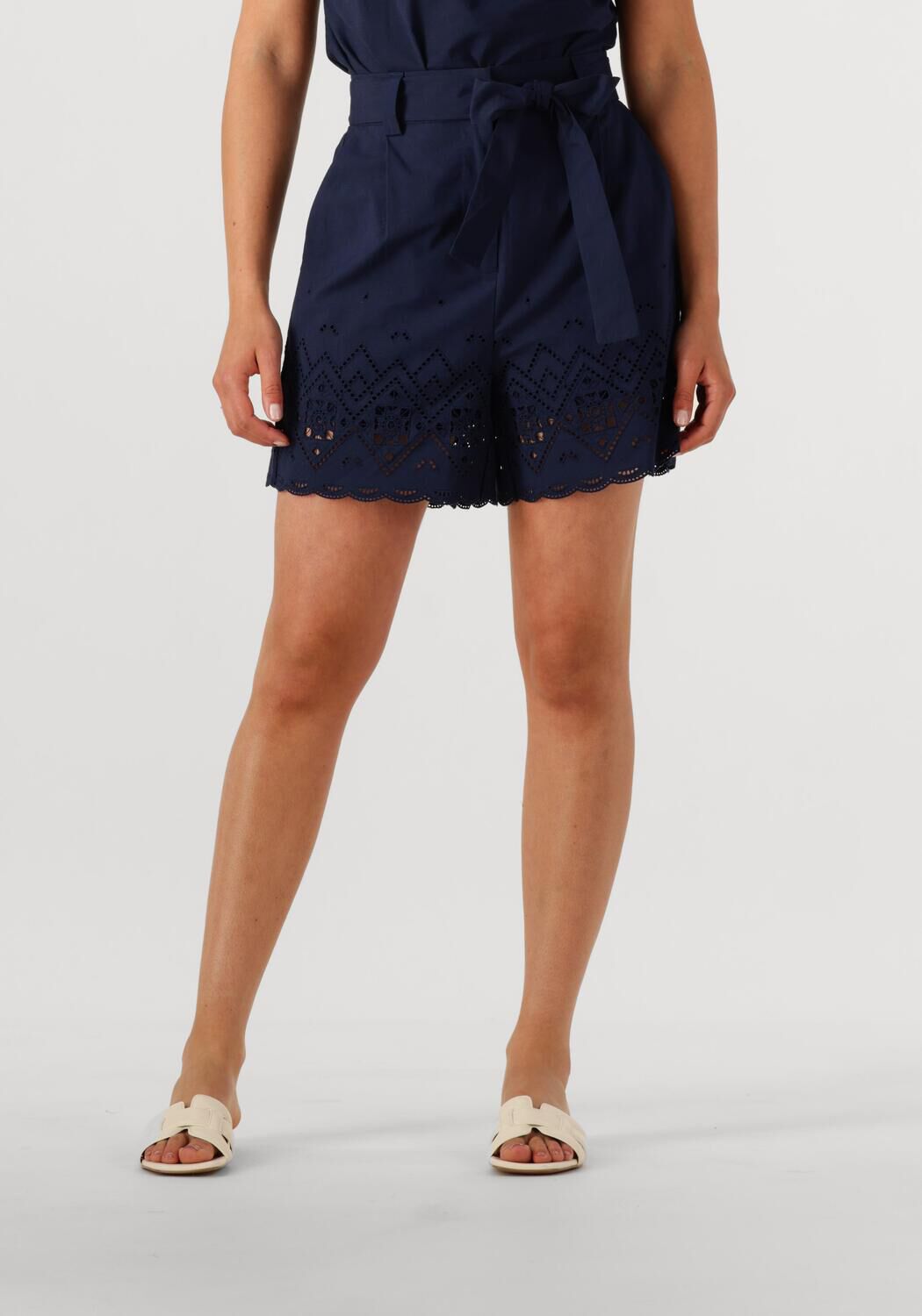 Suncoo straight high waist casual short donkerblauw broderie