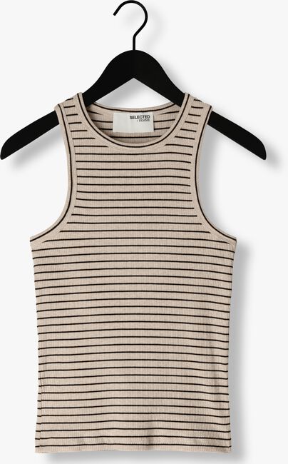 Beige SELECTED FEMME Top SLFANNA O-NECK STRIPED TANK TOP - large