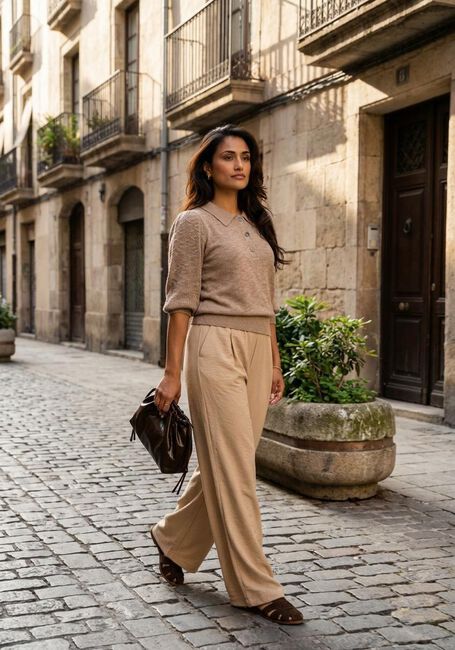 Beige RUBY TUESDAY Wijde broek CAULIN - large