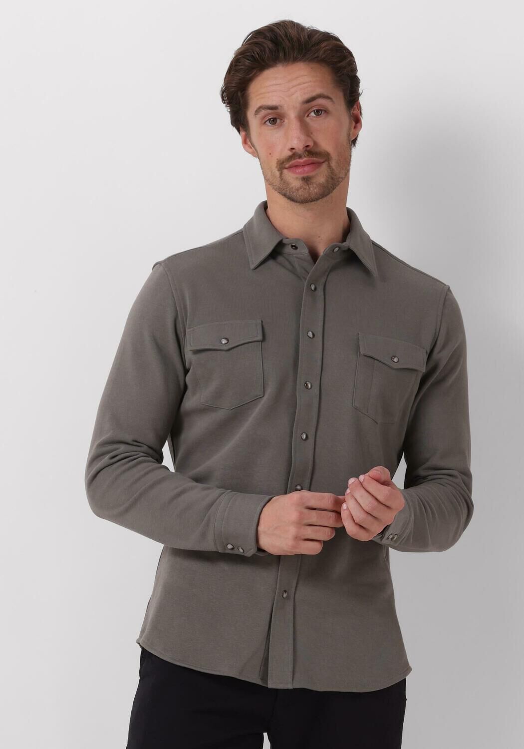 Profuomo Groen Overshirt Jersey Drukknopen Green Heren