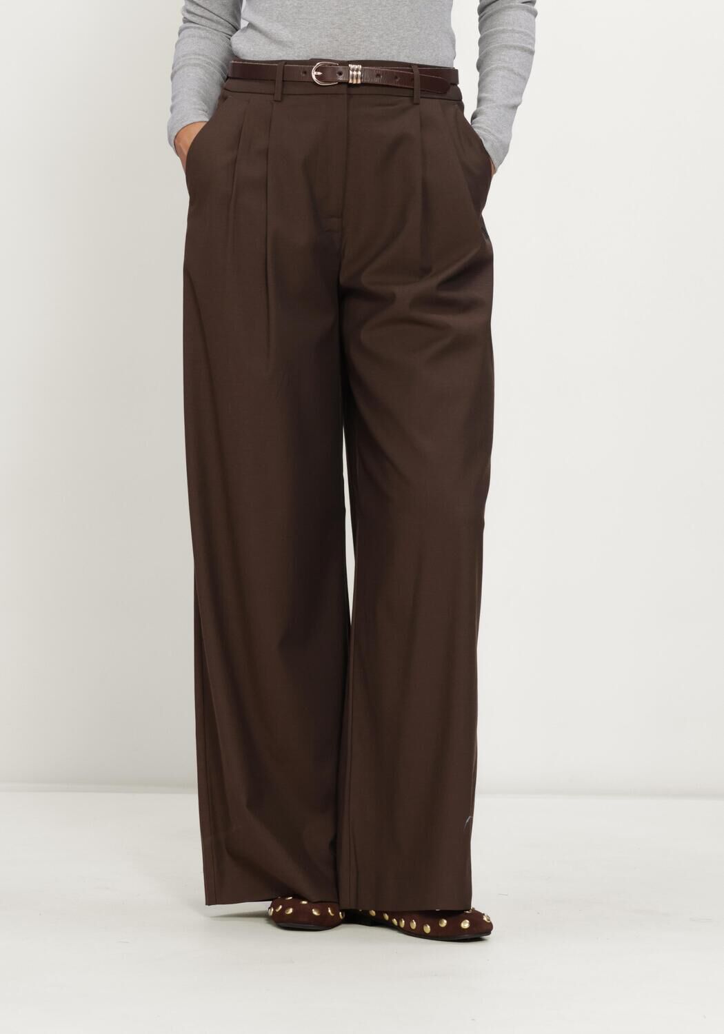 Bruine ALIX THE LABEL Wijde broek LADIES WOVEN WIDE LEG PANTS - large
