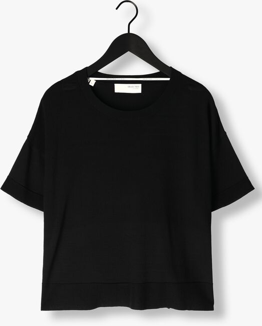 Zwarte SELECTED FEMME T-shirt SLFWILLE SS KNIT O-NECK - large