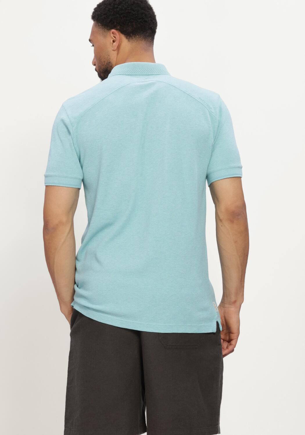 Lichtblauwe CAST IRON Polo SHORT SLEEVE POLO SLIM FIT POPCORN JERSEY MELANGE - large