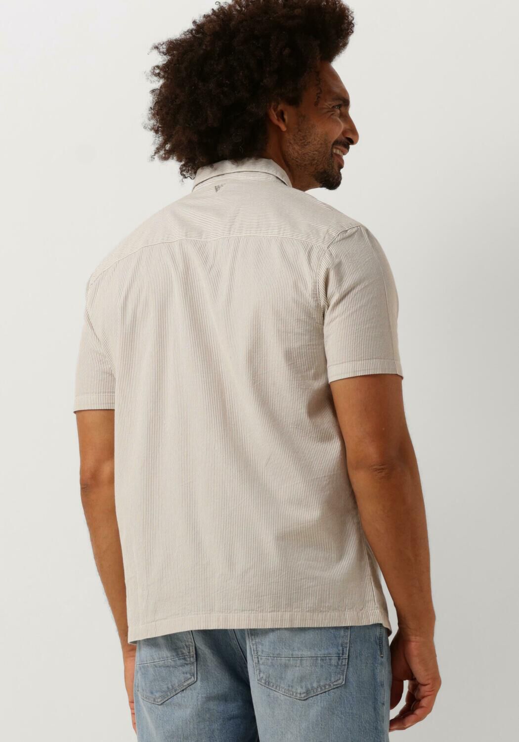 PURE PATH Heren Overhemden Seersucker Shortsleeve Shirt With Chest Pockets Taupe