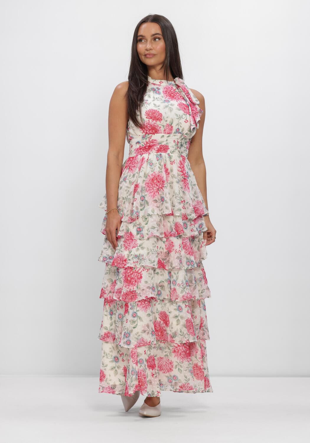 Creme NEO NOIR Maxi jurk MARLI BIG FLOWER DRESS - large