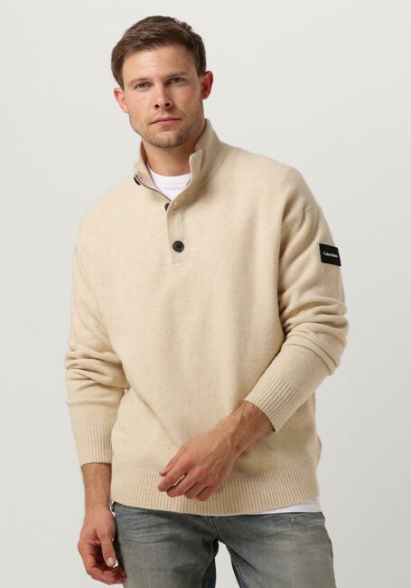 Beige CALVIN KLEIN Trui LYCRA BLEND BUTTON QUARTER ZIP - large