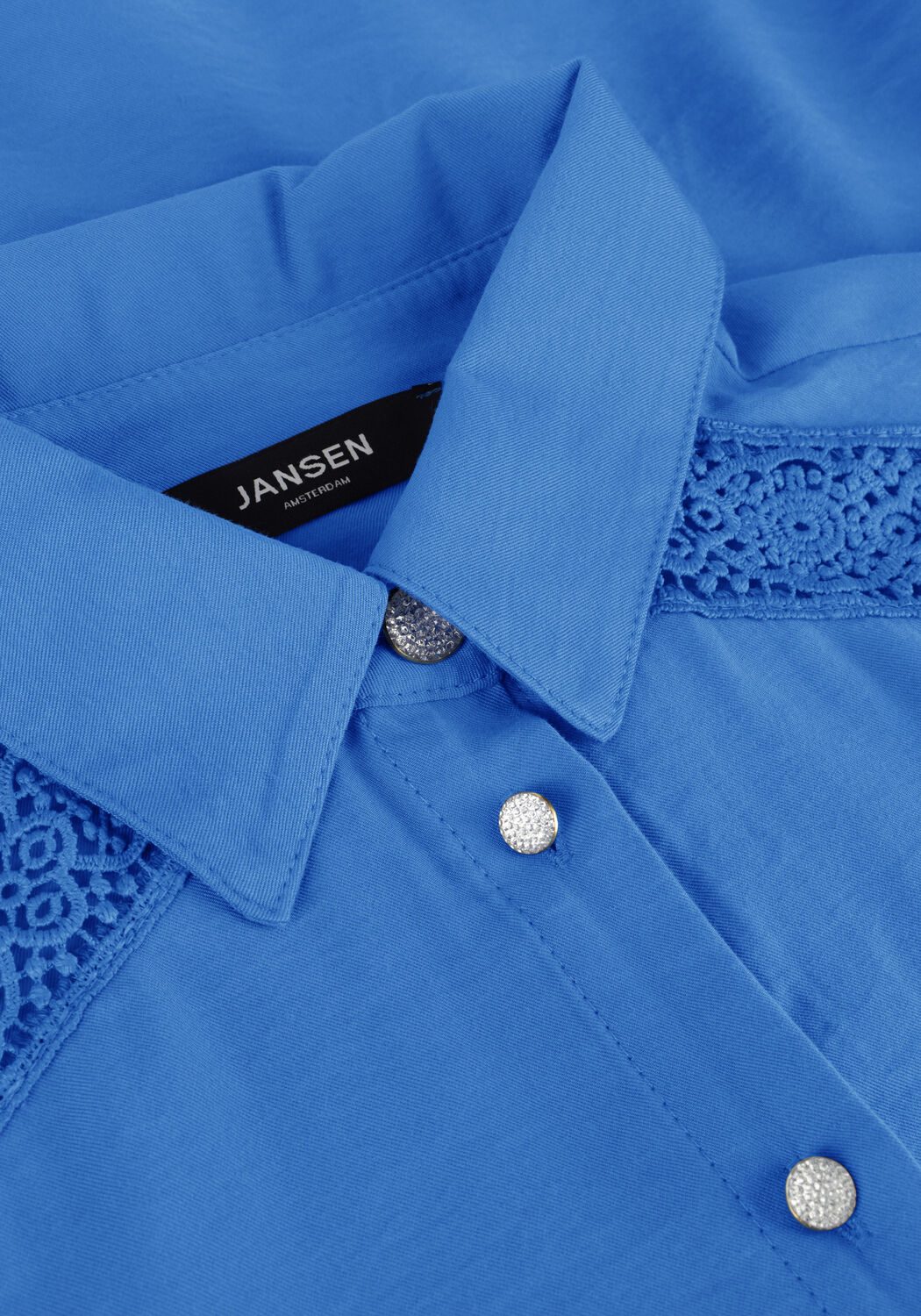 Blauwe JANSEN AMSTERDAM Blouses W754 BLOUSE LACE DETAILS AND LONG PUFFSLEEVES - large
