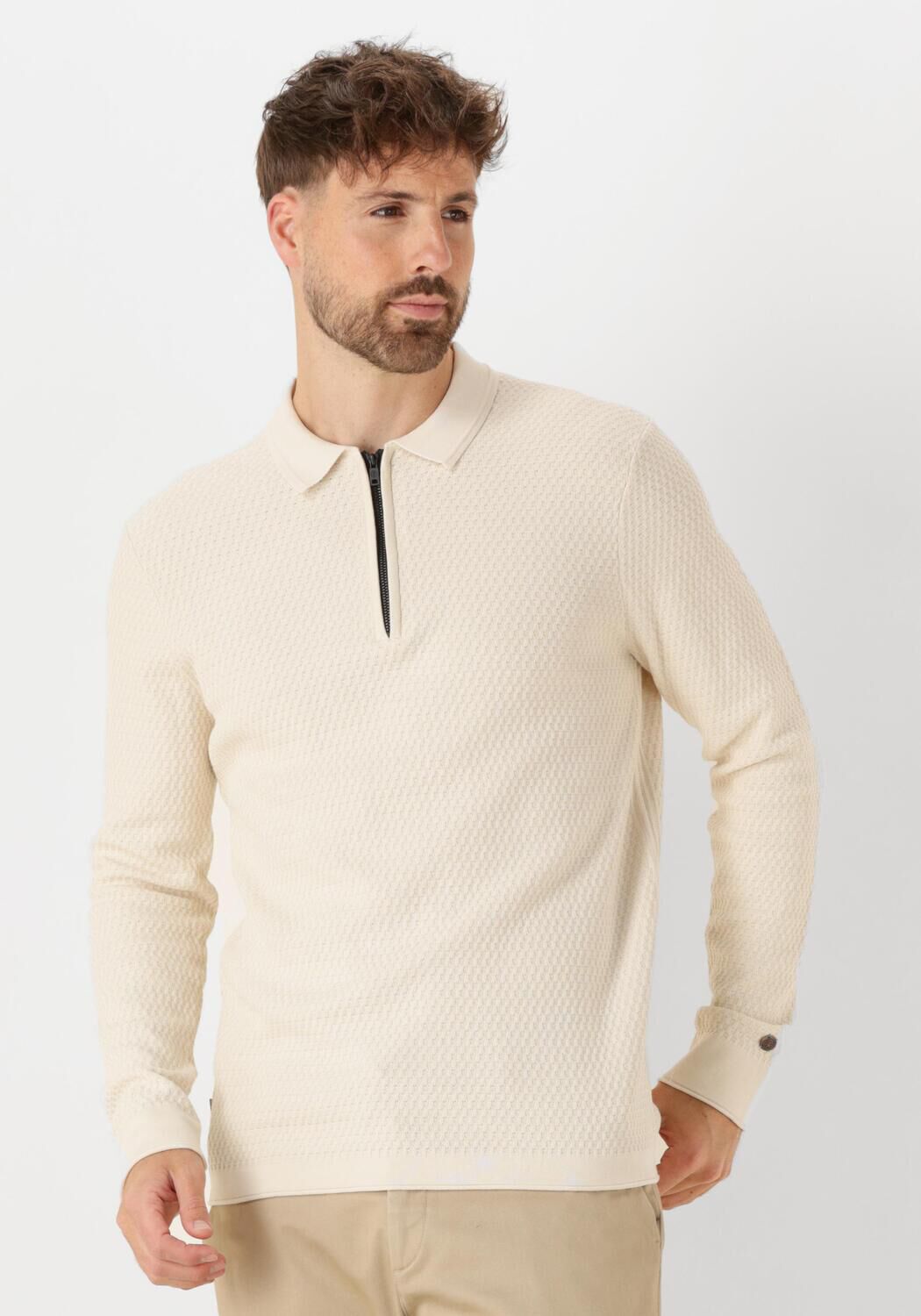 CAST IRON Heren Polo's & T-shirts Long Sleeve Polo Cotton Modal Beige