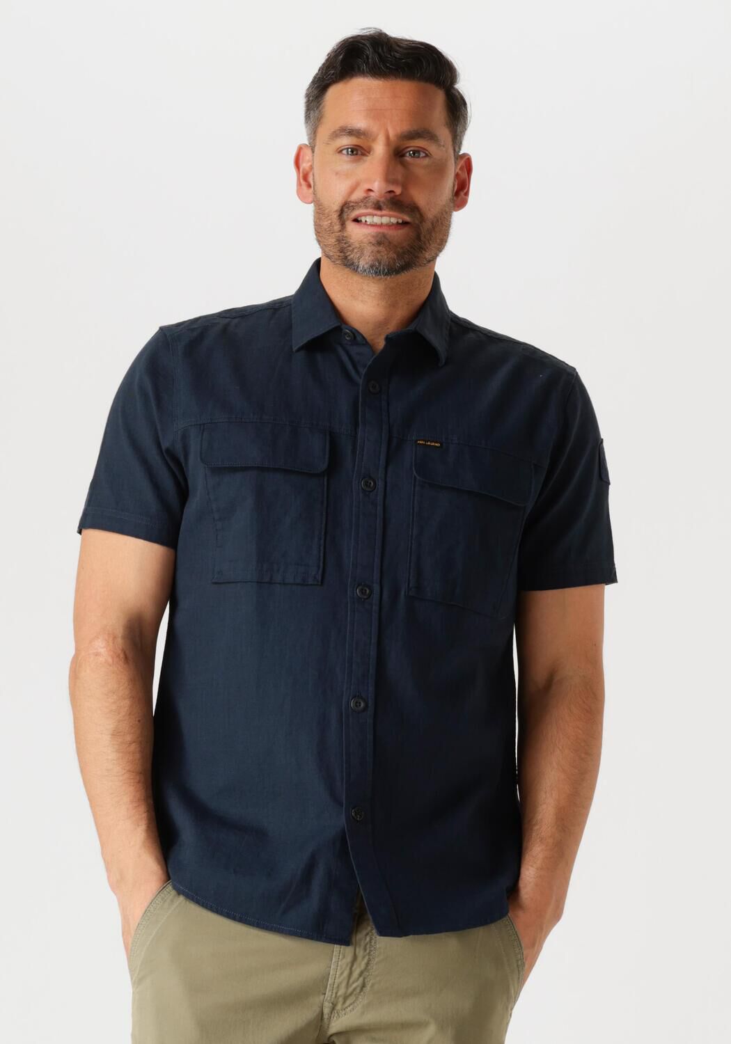 PME LEGEND Heren Overhemden Short Sleeve Shirt Slub Cotton Blauw