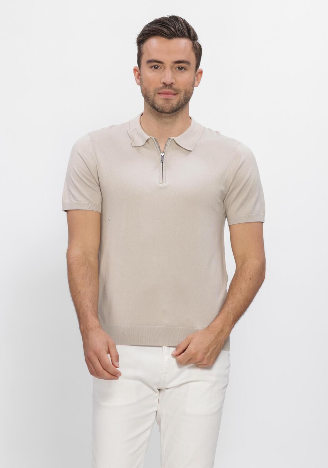 Beige PURE PATH Polo ZIP KNITTED POLO - large