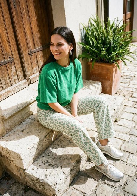 Creme BY-BAR Wijde broek IEW GREEN CHEETAH PANT - large