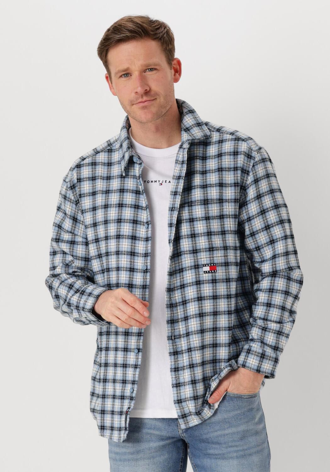 TOMMY JEANS Heren Overhemden Tjm Badge Flannel Shirt Ext Blauw