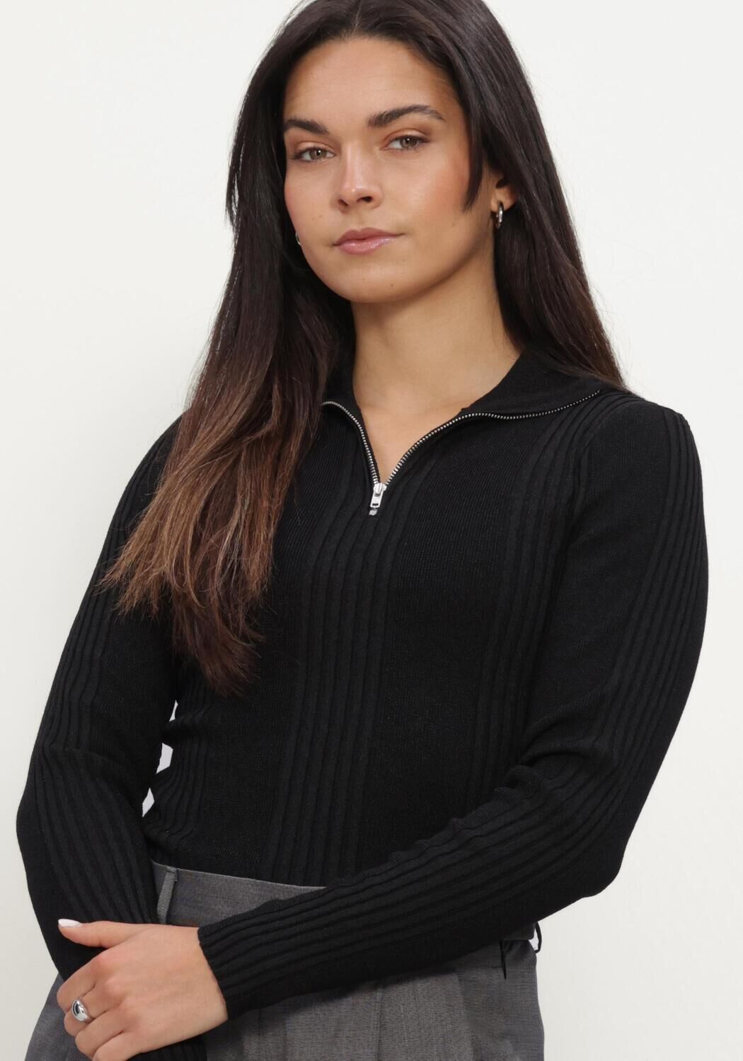 Zwarte MODSTR&Ouml;M Longsleeves KRISSAMD ZIP T-NECK - large