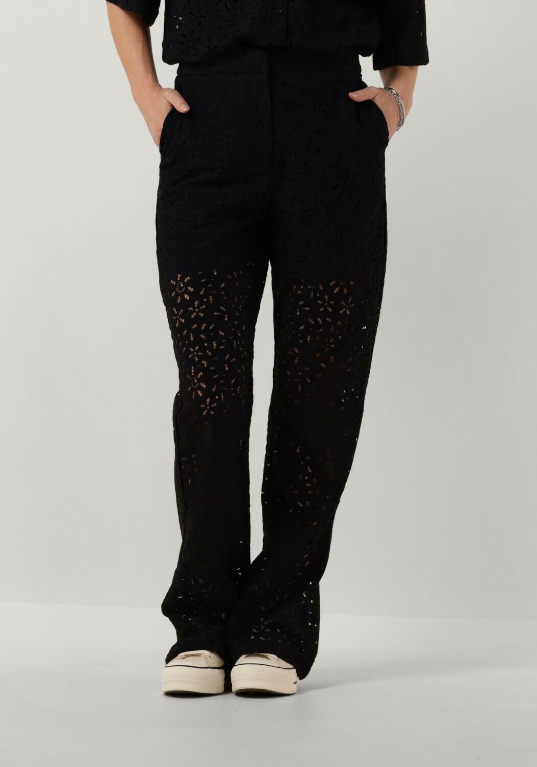 SELECTED FEMME Dames Broeken Slfkarola Hw Flared Lace Pant Zwart