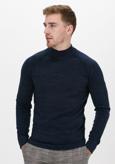Donkerblauwe CAST IRON Trui MOCK NECK SLIM FIT COTTON HEAT - large