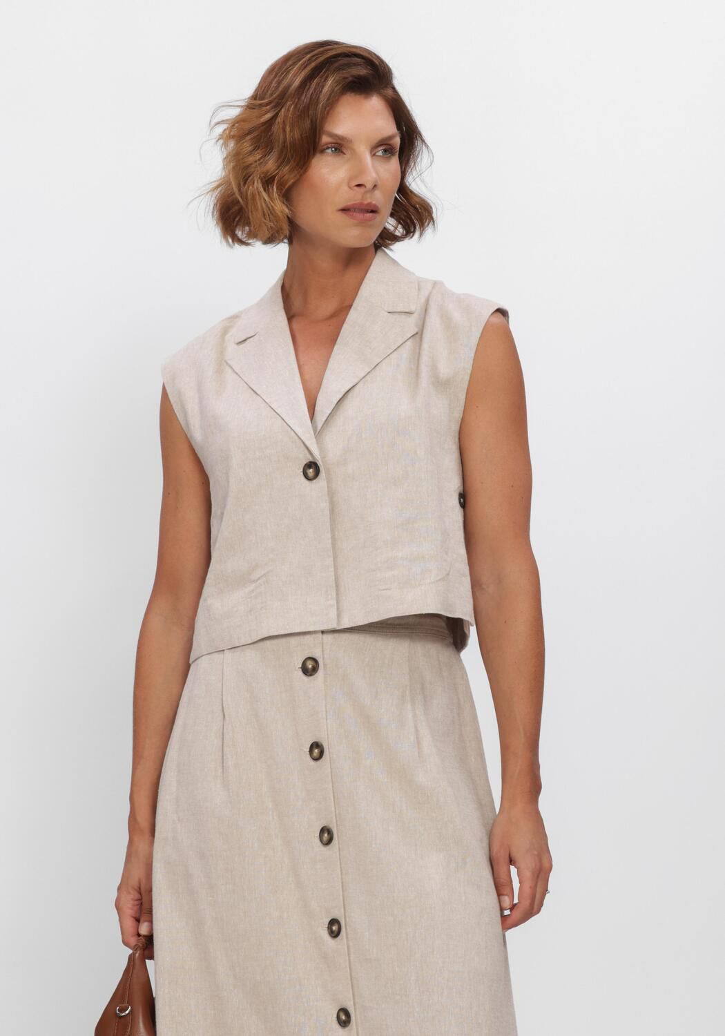 Beige Y.A.S. Gilet YASUSUMA SHORT LINEN BLEND WAISTCOAT - large