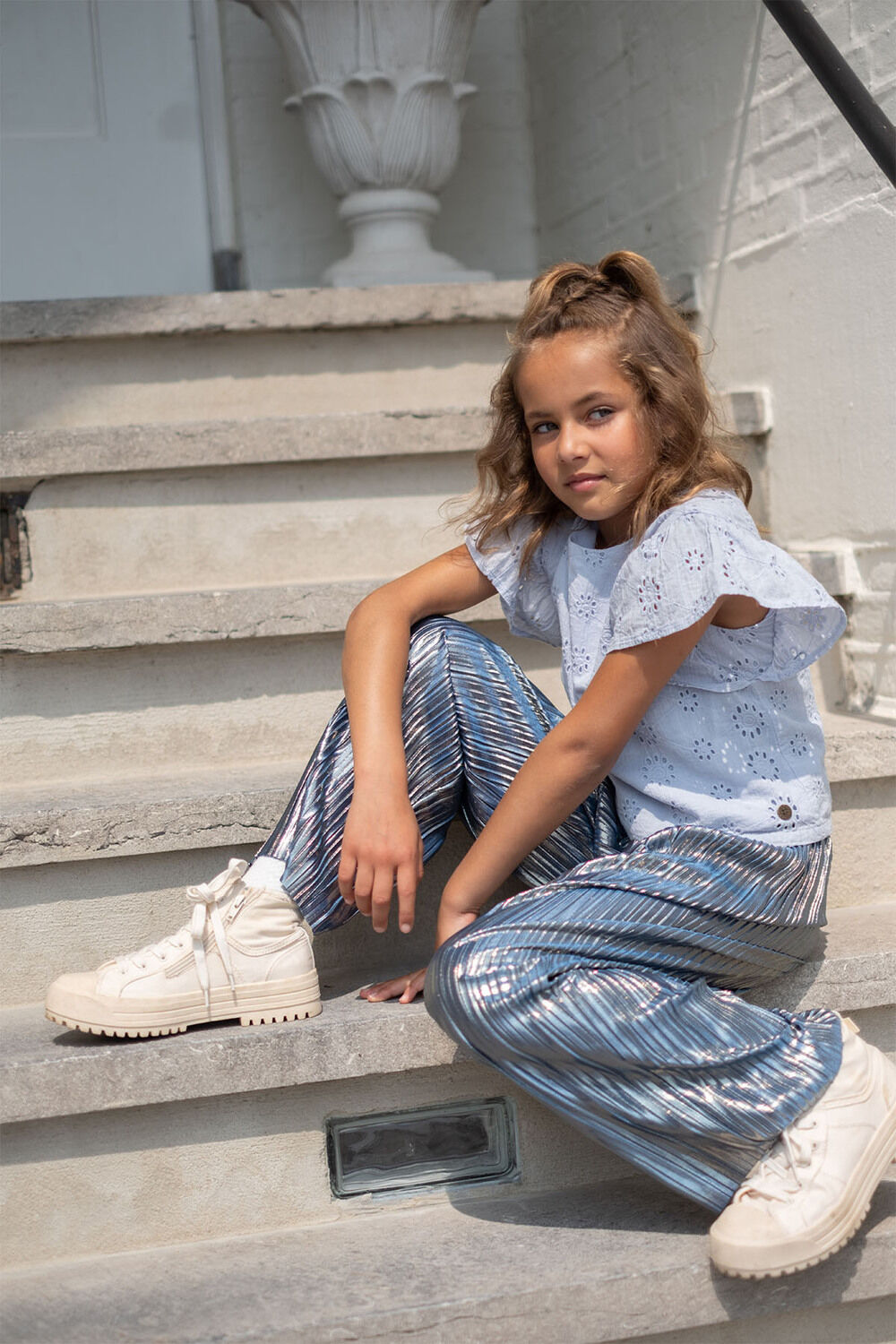 LIKE FLO Meisjes Broeken Fenna Flo Plisse Pants Blauw