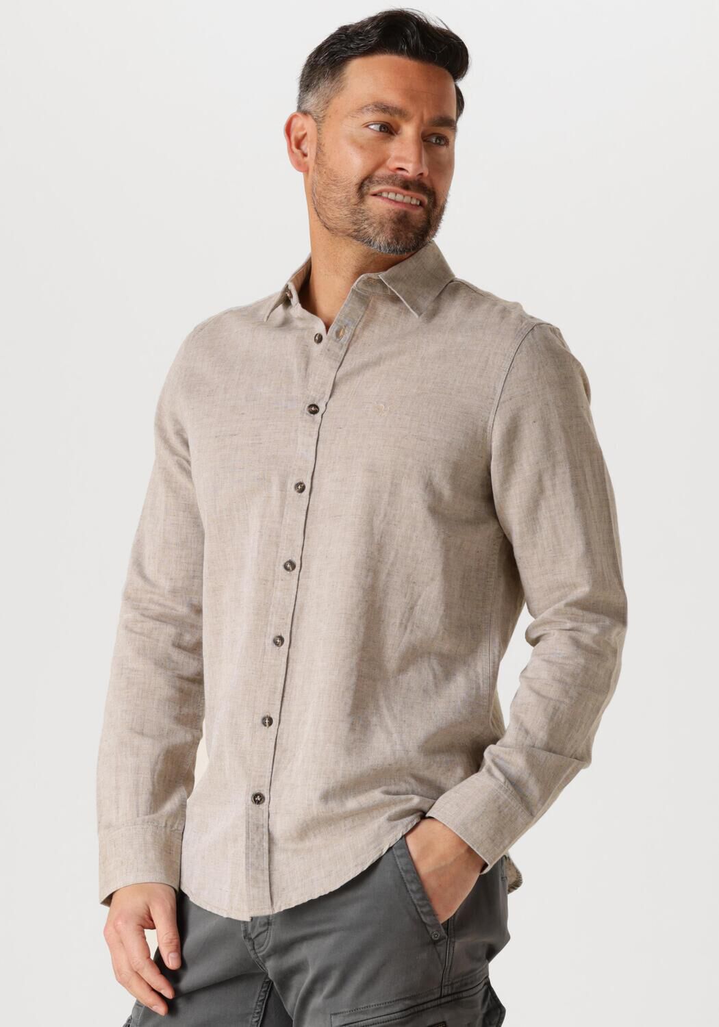 PME LEGEND Heren Overhemden Long Sleeve Shirt Cotton Linen 2 Tone Zand