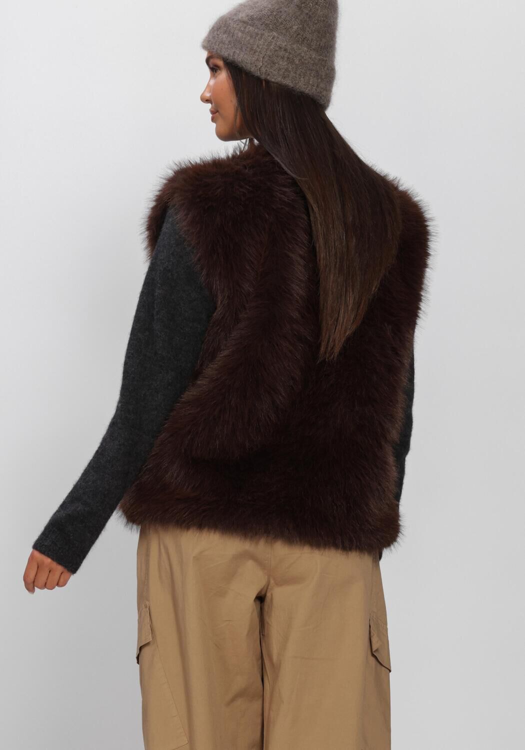Bruine BY-BAR Gilet MONA FAUX FUR GILET - large