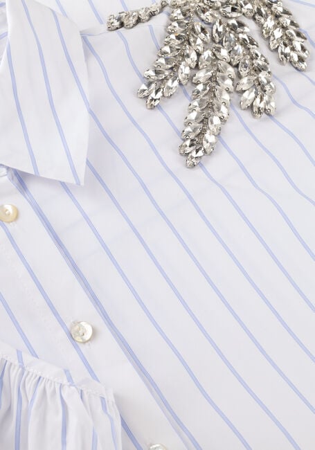 Witte JANSEN AMSTERDAM Blouses PARISA BLOUSE CS 772 STRIPE 3/4 SLEEVE SHINY STONES EMBELLISSEMENT AT SHOULDER - large