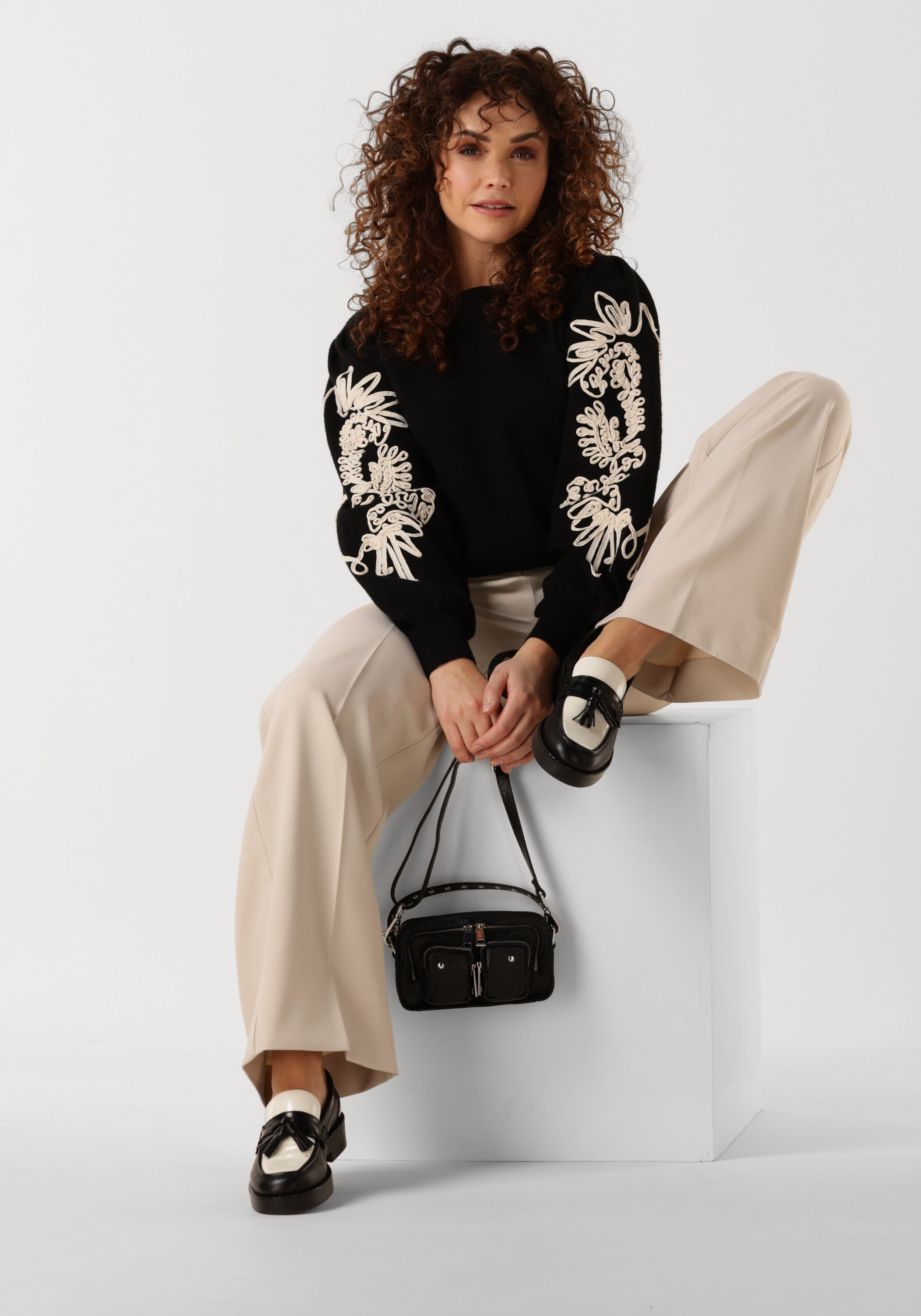 Objfenya Re L S Knit Pullover White Sand Detail Melange