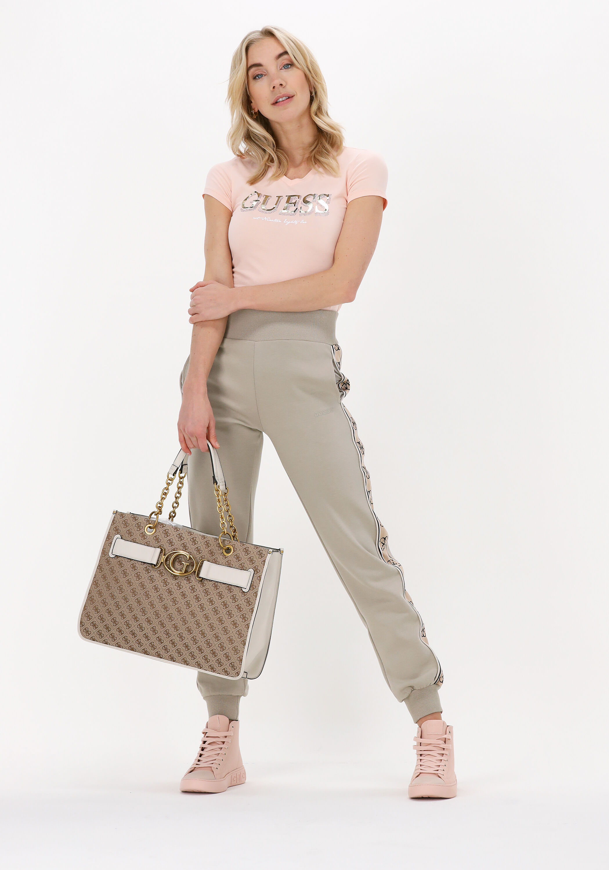 Beige GUESS Handtas AILEEN 4G LOGO TOTE Omoda