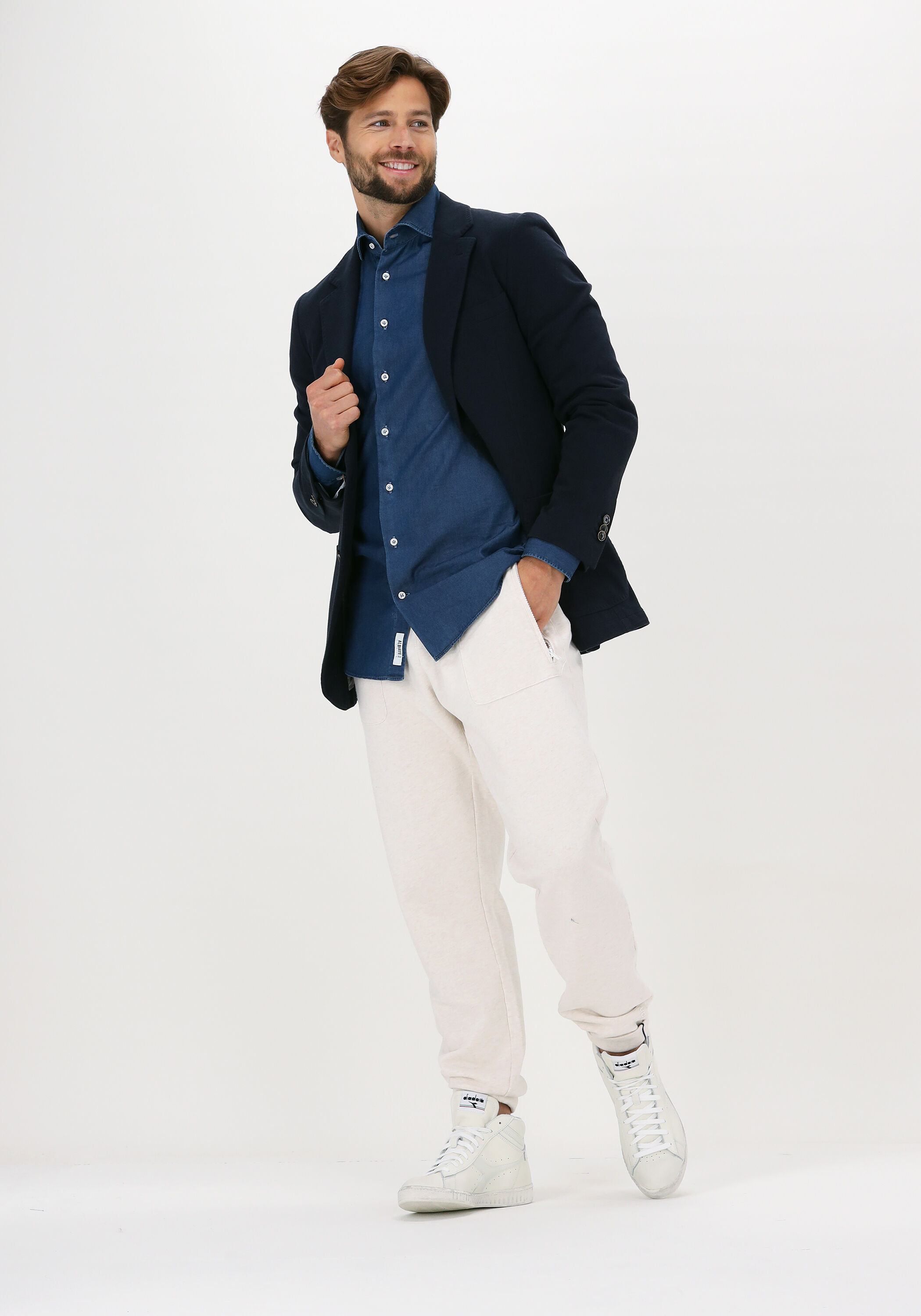 Donkerblauwe PROFUOMO Colbert JACKET KNIT PIQUE | Omoda