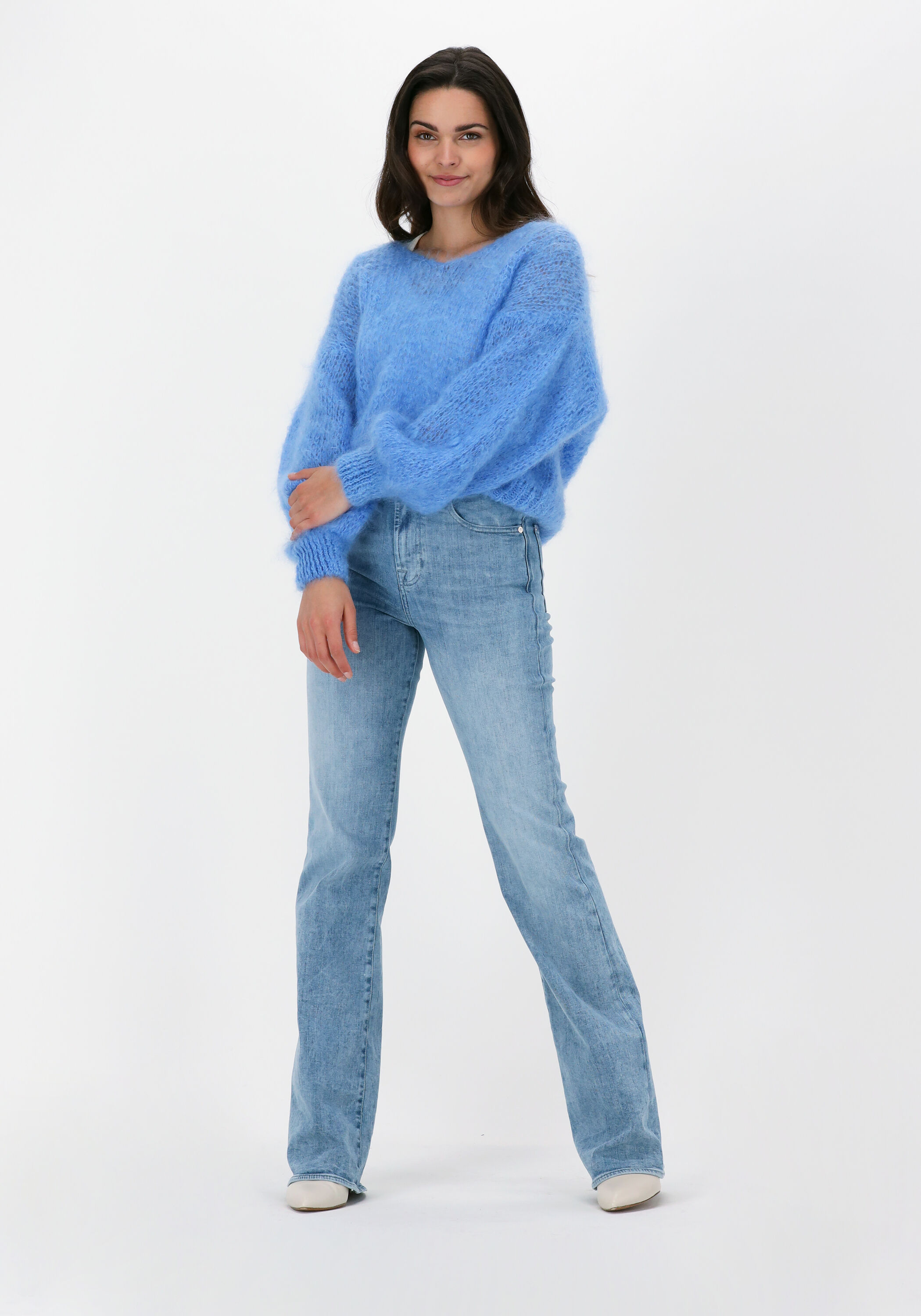 AMERICANDREAMS Milana Long Sleeve Pullover Mohair Knit Sweater- Aqua Blue