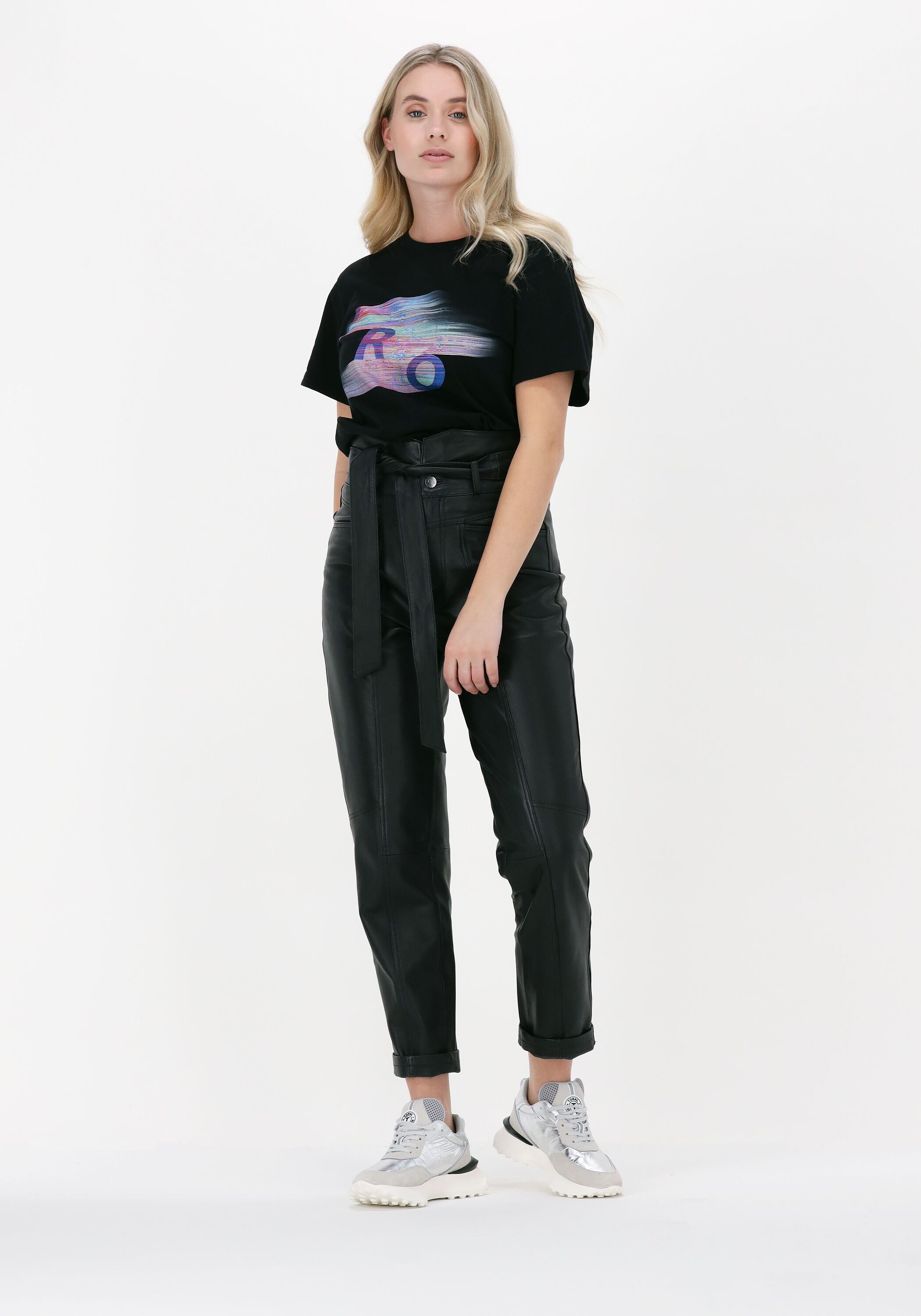 T-shirt IRO En Lin Noir Avec Motif Stamped - Taille XS (34) - Neuf Avec Imperfections