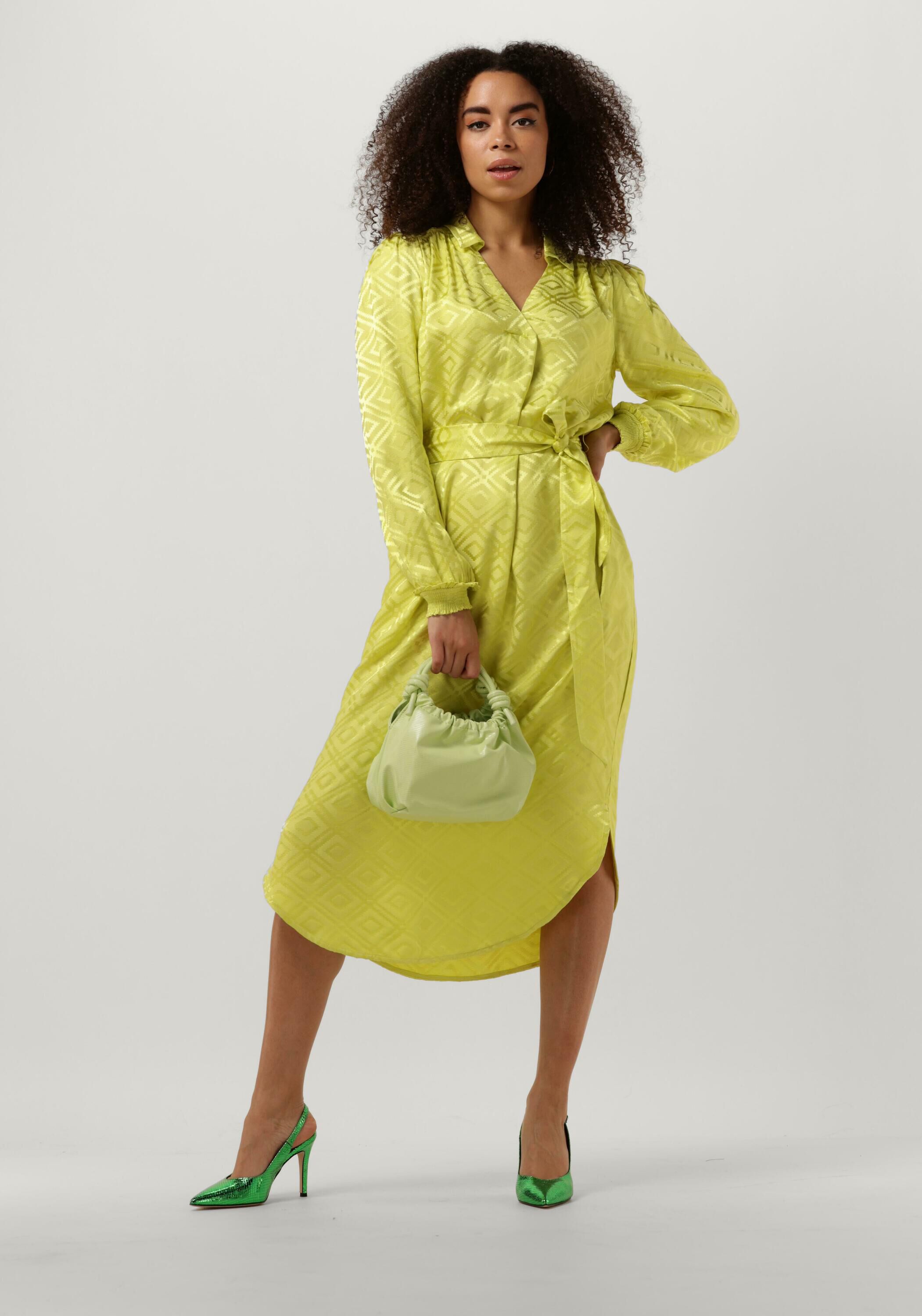 Mos Mosh Aldo Diamond Pattern Belted Dress Lime Yellow