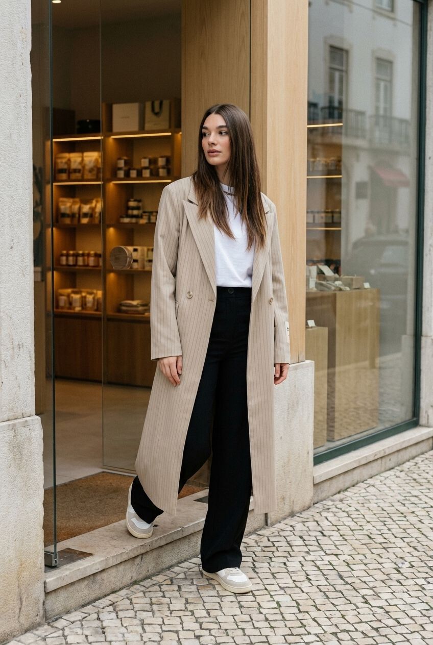 Zand ALIX THE LABEL Mantel LADIES WOVEN PINSTRIPE COAT | Omoda