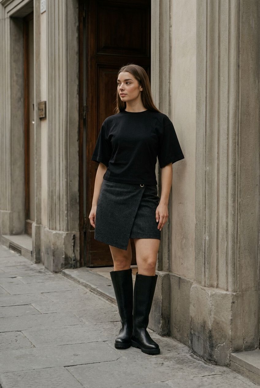 Donkergrijze NEO NOIR Rokken MARISI HERRINGBONE SKIRT | Omoda