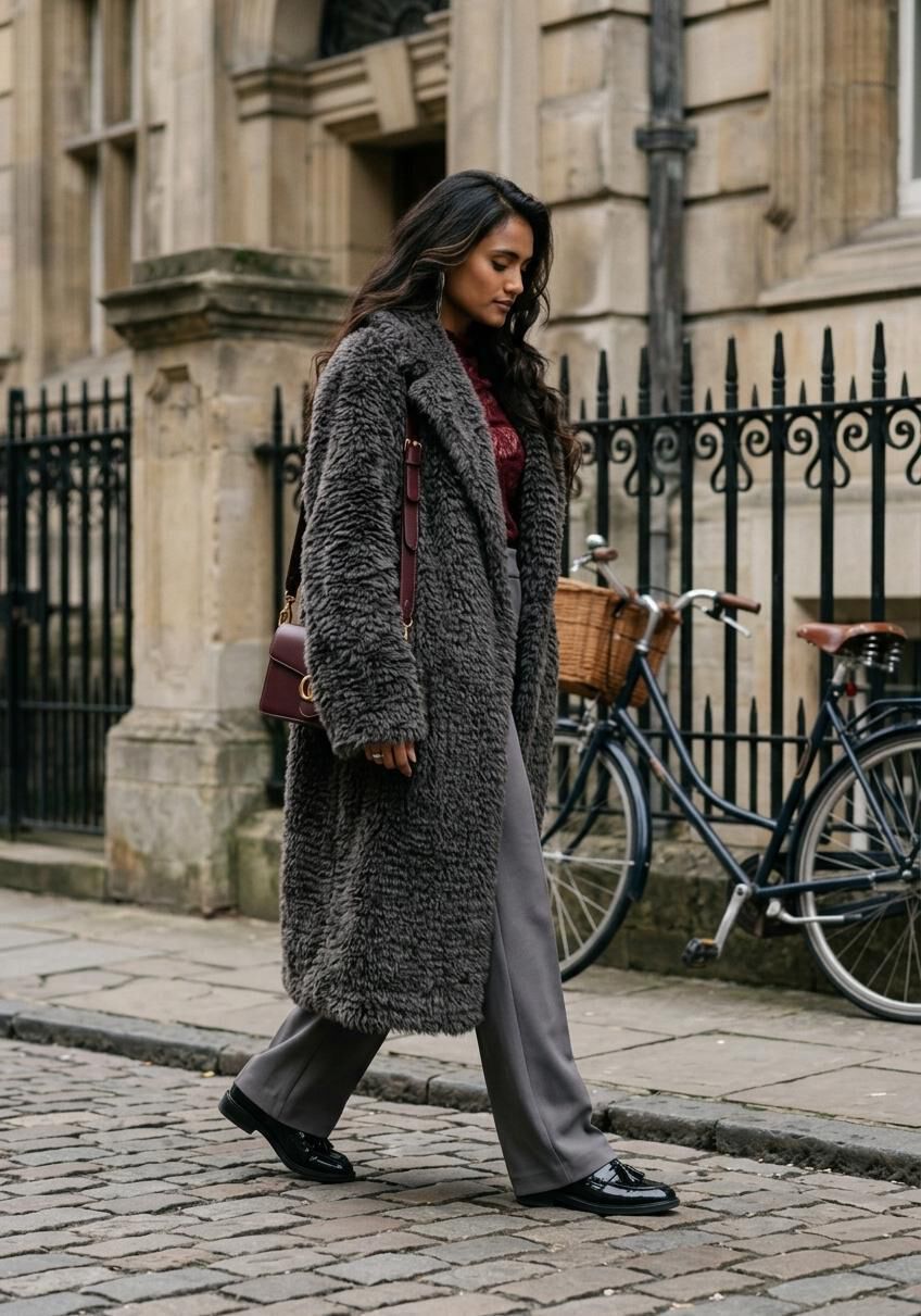 Grijze STAND STUDIO Faux fur jas NICOLE COAT | Omoda