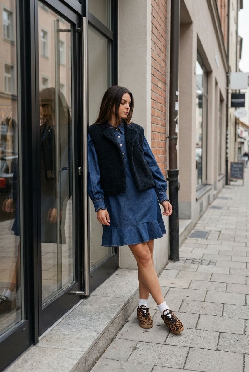 Donkerblauwe NEO NOIR Mini jurk NIKKO DENIM DRESS | Omoda