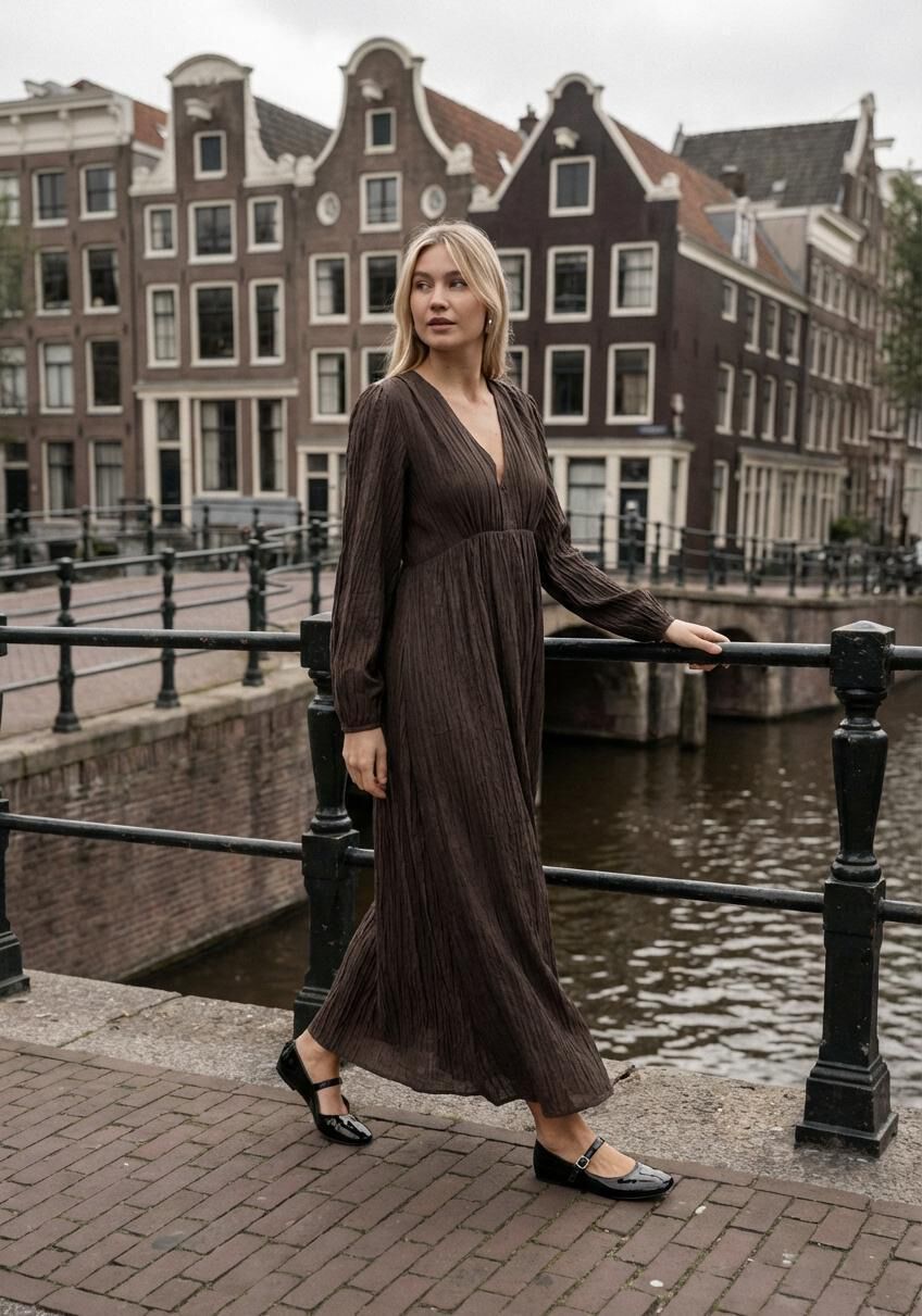 Bruine NEO NOIR Maxi jurk SILFI CREPE DRESS | Omoda