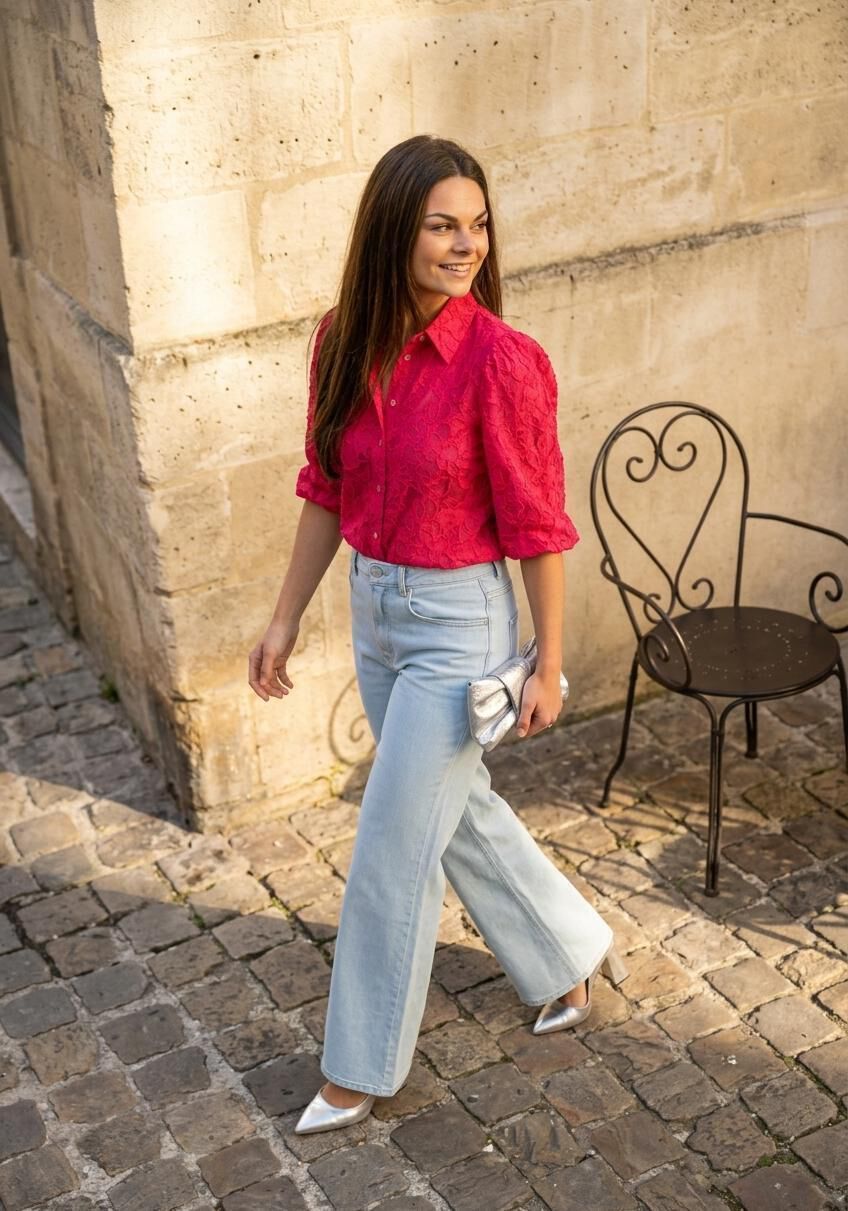 Roze JANSEN AMSTERDAM Blouses NANNE BLOUSE FJ 722 3/4 PUFFED