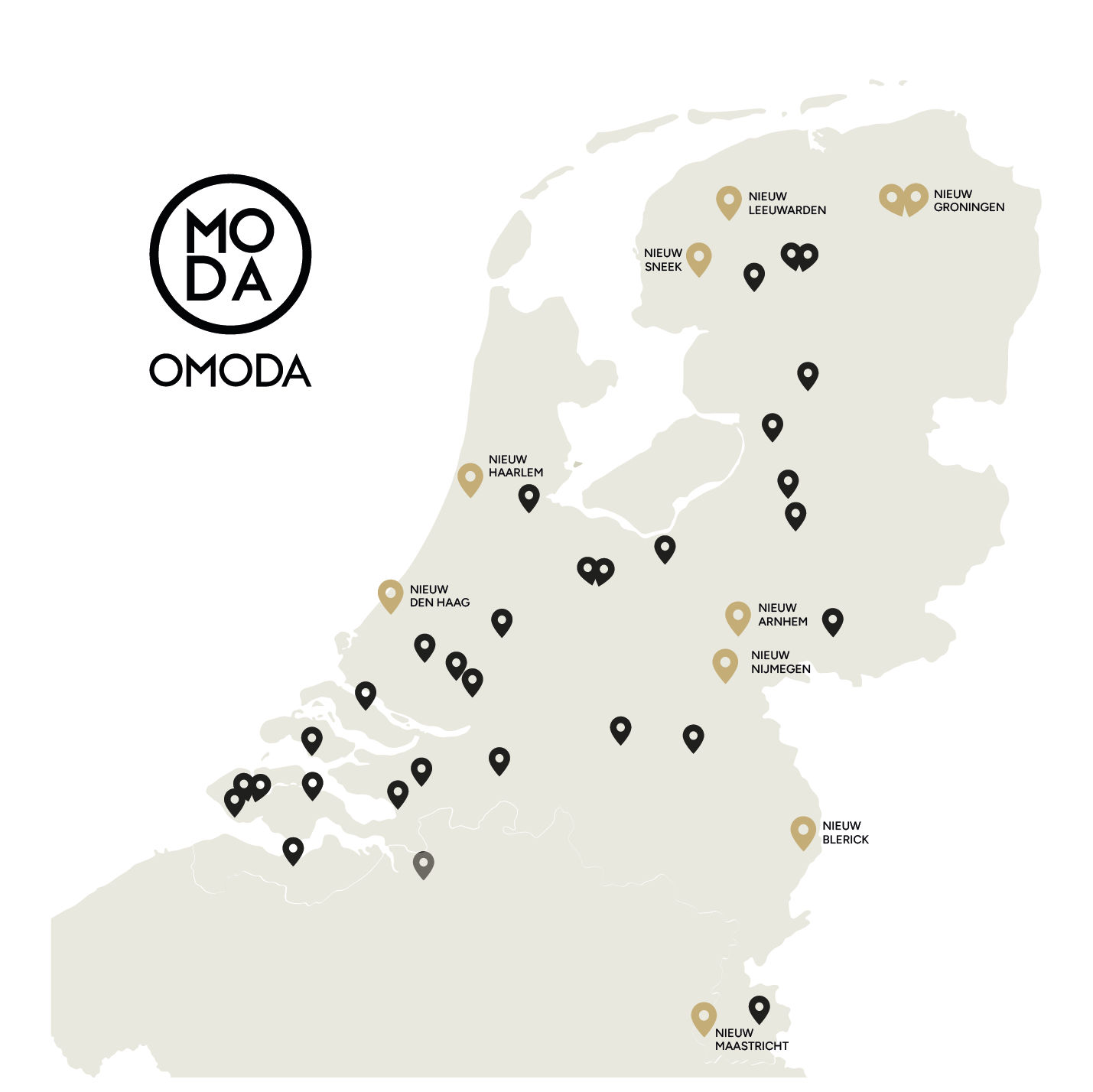 Landkaart nieuwe Omoda-boutiques in 2025